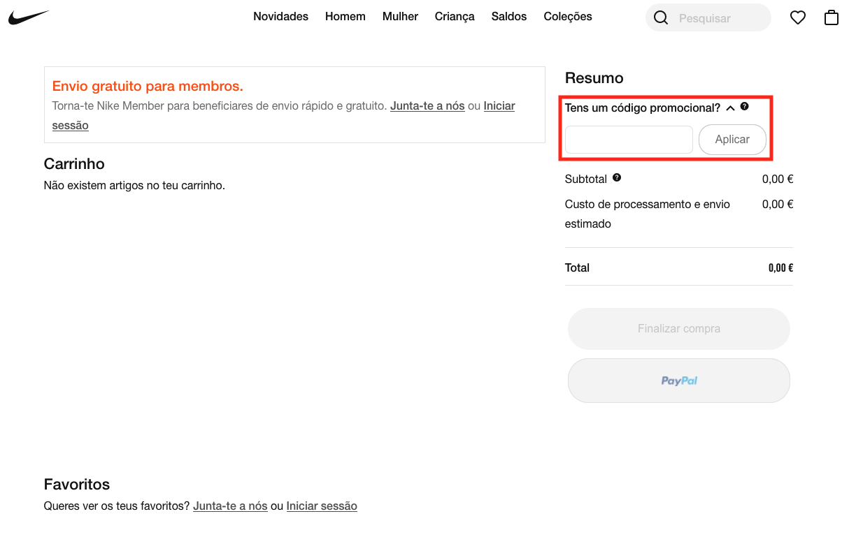 Nike Store cupão