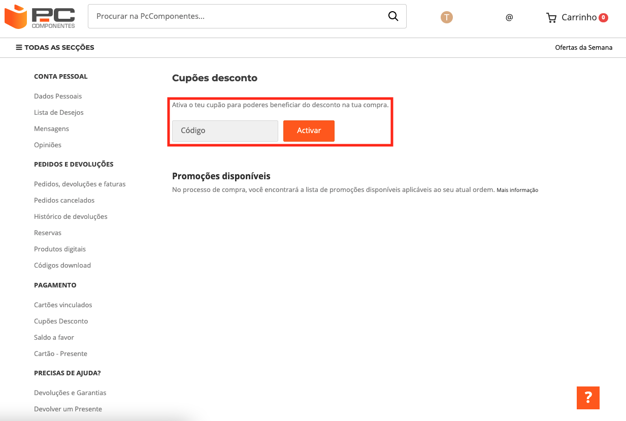 PC Componentes cupão