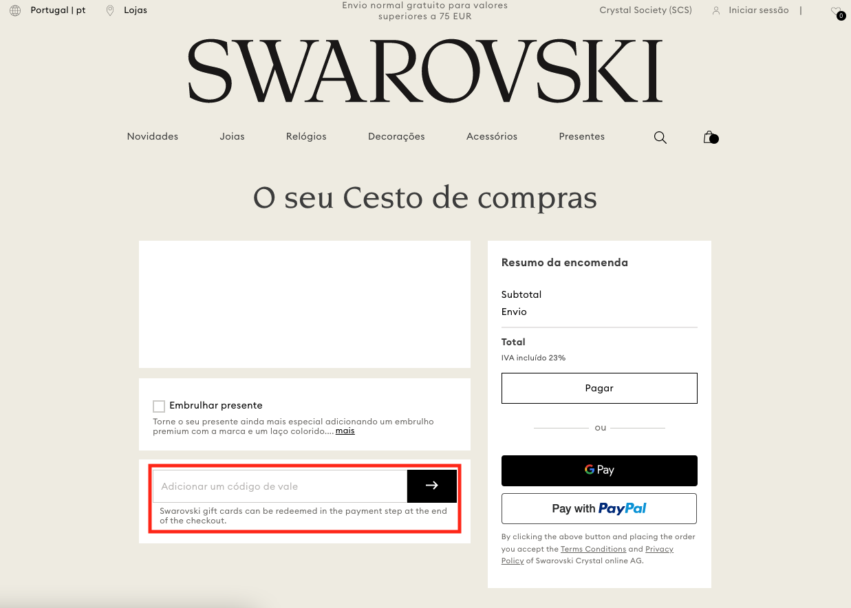 Swarovski cupão