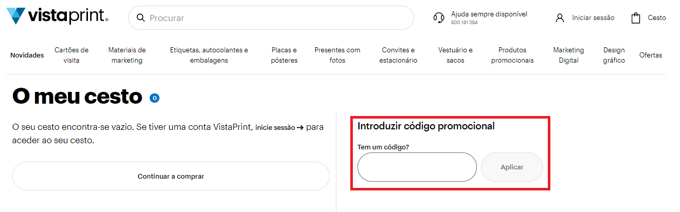 Vistaprint cupão